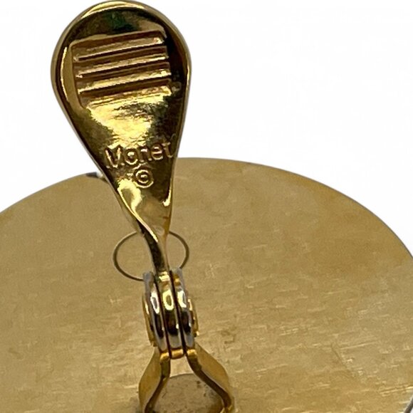 Vintage MONET Large Round Gold-Tone Clip-On Earrings1&1/4 Inch Mirror Shine - Picture 7 of 8